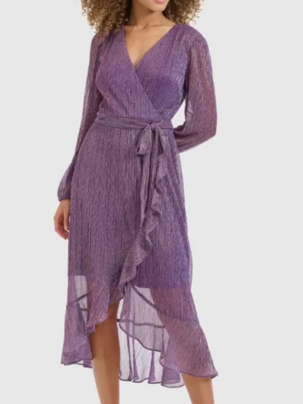 Kensie Lavender Wrap High-Low Ruffle Dress
